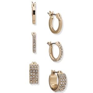 DKNY 3 Sets of Hoop Earrings Gold Tone- 2 Pair Pave Hoop Earrings-NWT